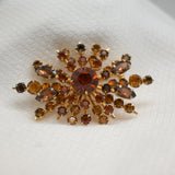 Vintage Gold‑Tone Starburst Brooch – Amber & Brown Stones – 2.25" x 1.5" – .4 oz