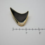 Elegant Black & Gold Crescent Brooch – Sparkling Rhinestone Detail – 1.25"