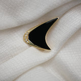 Elegant Black & Gold Crescent Brooch – Sparkling Rhinestone Detail – 1.25"