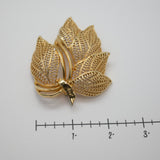 Vintage Gold‑Tone Filigree Leaf Brooch – Layered Openwork Design – 2.5" x 2" – .