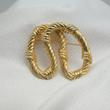 Vintage Gold‑Tone Double Oval Brooch – Rope‑Textured Interlocking Design