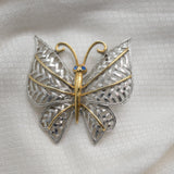 Vintage Two‑Tone Butterfly Brooch – Silver Lattice Wings & Gold Accents