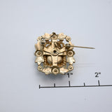 Vintage Gold‑Tone Blue Gem & Pearl Accent Brooch – 1.5"