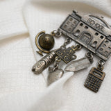 Vintage Schoolhouse Brooch w/ Dangling Charms – 2.5"