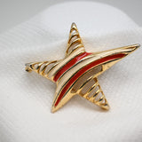 Vintage Gold‑Tone Enamel Star Brooch – 2.5"