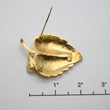 Avon Vintage Gold‑Tone Leaf Brooch w/ Pearl Drop – 2"