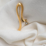 Vintage Gold‑Tone Abstract Curve Brooch w/ Dangling Crystal – 2.5"