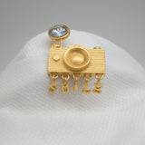 Vintage Gold‑Tone Camera Brooch with “SMILE” Dangle – 1.75" x 2.5" – 1 oz