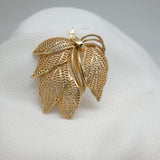 Vintage Gold‑Tone Filigree Leaf Brooch – Layered Openwork Design – 2.5" x 2" – .
