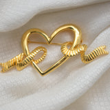 Vintage Gold‑Tone Ribbon‑Wrapped Heart Brooch – 2.25" x 1.5" – .3 oz