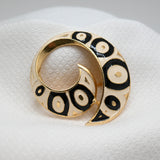 Vintage Art Deco Gold‑Tone Black & Cream Enamel Swirl Brooch – 2"
