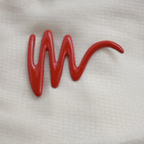 Vintage Red Enamel Abstract Brooch – Modern Wavy Design – 2.5" x 1.75" – .5 oz
