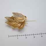 Vintage Gold‑Tone Filigree Leaf Brooch – Layered Openwork Design – 2.5" x 2" – .