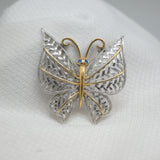 Vintage Two‑Tone Butterfly Brooch – Silver Lattice Wings & Gold Accents