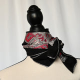 Vintage Red/Black/Grey silk 31" square scarf; sourced from Kilo in Paris, France