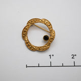 Vintage Gold‑Tone Open Circle Brooch with Black Stone Accent – 1" – .2 oz
