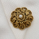 Vintage Gold‑Tone Filigree Pearl Brooch – 1.25"