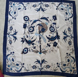 Vintage blue Chinoiserie silk 34" square scarf; from Kilo Paris