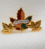 Vintage St. Joseph Maple Leaf Pin – Gold‑Tone with Enamel – 1.5" × .75"