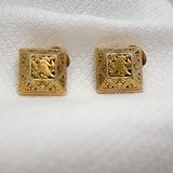Vintage Gold‑Tone Square Clip‑On Earrings – Ornate Bird Motif