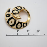 Vintage Art Deco Gold‑Tone Black & Cream Enamel Swirl Brooch – 2"