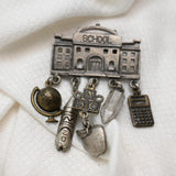 Vintage Schoolhouse Brooch w/ Dangling Charms – 2.5"