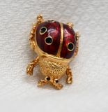 Vintage Gold‑Tone Red Enamel Ladybug Brooch – .75"