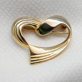 Vintage Gold‑Tone Sculpted Heart Brooch – 1.75"