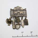 Vintage Schoolhouse Brooch w/ Dangling Charms – 2.5"