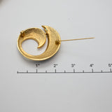 Vintage Art Deco Gold‑Tone Black & Cream Enamel Swirl Brooch – 2"