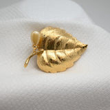 Avon Vintage Gold‑Tone Leaf Brooch w/ Pearl Drop – 2"