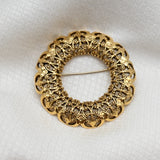 Vintage Gold‑Tone Open Filigree Circle Brooch – 2"