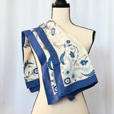 Vintage blue Chinoiserie silk 34" square scarf; from Kilo Paris