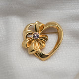 Vintage Gold‑Tone Heart & Bow Brooch – Purple Stone Center – 1.5" x 1.5" – .7 oz