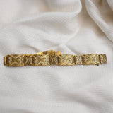 Vintage Gold & Black Damascene Link Bracelet – Ornate Geometric Design – 8" × .5