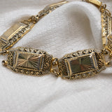 Vintage Gold‑Tone Ornate Link Bracelet – Rectangular Sunburst Panels – 6.5" × .5