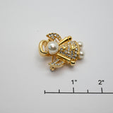 Vintage Gold‑Tone Angel Brooch w/ Rhinestones & Pearls – 1.5"