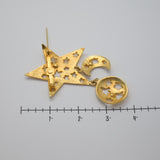 Gold‑Tone Celestial Star & Moon Brooch/Pendant – Gemstone Accents – 2" x 3" – .6