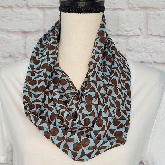 Brown and Baby Blue Geometric Infinity Scarf
