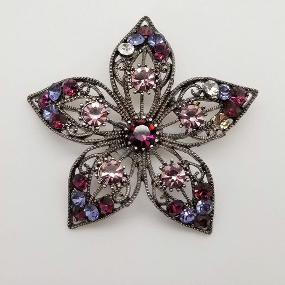 Vintage Purple Marcasite Flower Magnetic Brooch/Pin