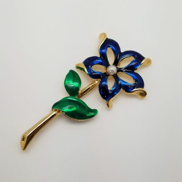 Vintage Blue Flower Magnetic Brooch/Pin