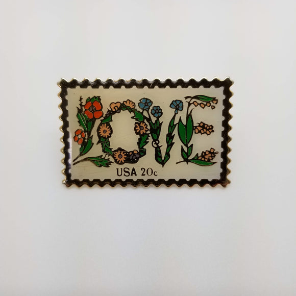 Vintage Love Stamp Magnetic Brooch/Pin